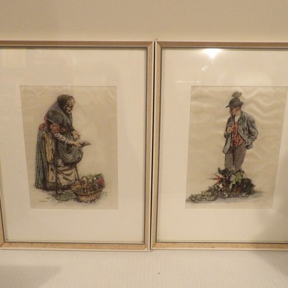 +PAUL GEISSLER (Germany, 1881 - 1965) Two Etching Prints Vegetable Woman & Man - Picture 1 of 4
